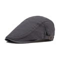 Dark grey breathable mesh flat cap with subtle camo pattern and bronze metal buckle - Gray