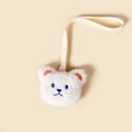 Cute plush bear pacifier clip with cream fabric lanyard for baby soothing accessory - White