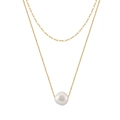 Double-layer gold paperclip chain necklace with a natural white baroque pearl pendant - Gold Double Layer Baroque Pearl Chain(GPN72-14K)