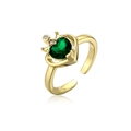 Close-up of crown heart ring with green gemstone and sparkling white crystals - Adjustable Open / Green (11694)