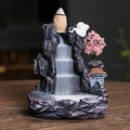 Creative ceramic backflow incense burner with mountain waterfall and pink tree design - Mountain River Resin Model (With Pink Tree)