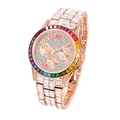 Luxury rose gold chronograph watch with rainbow crystal bezel and baguette diamonds - Rose Gold Rainbow Diamond