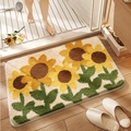 Tappetino da bagno assorbente con motivo a girasole su pavimento in legno accogliente - 40*60cm / Prosperità Quotidiana