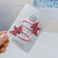 Set of two pink crown hair clips with sparkling rhinestones on fabric base for kids - Small Magenta Crown BB Clips (Pair)