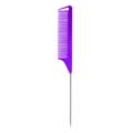 Professional purple plastic hairstyling comb with long silver metal pin tail - Purple