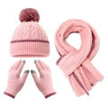 Set invernale rosa per bambini con cappello con pompon, sciarpa e guanti touch screen - Rosa