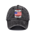 Washed dark gray vintage cotton baseball cap with American flag and slogan design - L (58-60cm/Adjustable) / Washed Black (Put it Back)