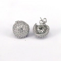 Minimalist geometric sphere stud earrings with full micro-pave cubic zirconia crystals - Silver Single Ball