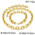 Golden stainless steel chain set with necklace and bracelet featuring geometric O-links - 10.5mm Width/20cm Bracelet / Gold
