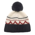 Detalle de un gorro de punto de invierno con pompón y patrón jacquard geométrico - M(54-60cm) / Negro