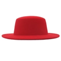 Close-up of the smooth wool felt texture and flat brim of this red winter boater hat - M (56-58cm) / Red