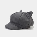 Dark grey newsboy cap with cat ears made of warm wool felt for women winter style - M (56-58cm) / Dark Gray