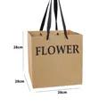 Brown kraft paper square gift bag with black ribbon handle and Flower text, 28x28x28cm size - Large Flower Square Kraft 28*28*28