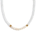 Beaded necklace with clear faceted crystals, freshwater pearls and golden accent beads - Transparent White