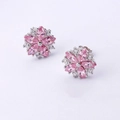 Sparkling pink cubic zirconia cherry blossom stud earrings in silver finish - Pink Diamond [white Gold] Led-116