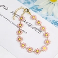Pink and yellow daisy chain bracelet with gold finish and adjustable lobster clasp - Large Flower Bracelet / Light Pink