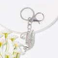 Detailaufnahme eines silbernen Schlüsselanhängers mit Strass-Buchstabe Y auf Podest - Stil Y / Silber