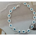 Evil Eye anklet with silver metal chain and blue beaded charms for women beach wear - Silver Cyan Necklace
