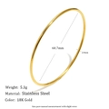 Detailed sizing of 18K gold plated stainless steel ring bracelet with 60.7mm inner diameter - 60MM Simple Line Bangle - Gold / Inner Diameter 60.7mm / Width 2.0mm / Weight 5.3g