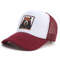 Unisex trucker hat with white front panel, burgundy mesh, and a realistic brown bear print - L(58-60cm) / Burgundy