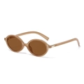 Retro oval tea-colored sunglasses with transparent amber frame and golden metal accents - Milk Coffee Frame Deep Tea Lens C22