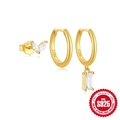 Elegant gold S925 sterling silver earring set with leaf stud and zircon charms - 925 Silver / Gold #2