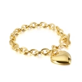 Pulsera de cadena dorada con colgante de corazón y cierre de palanca de acero inox - Pulsera Corazón Color Oro (KB138651-Z)