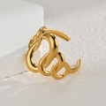 Polished gold hollow heart-shaped stainless steel wide open ring on a textured surface - Gold Heart Wrap (R733-A)