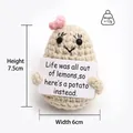 Mini crochet potato doll with pink heart and quote card, 7.5x6cm handmade knit toy - White Potato Pink Bow with Life Card