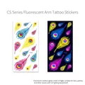 Pfauenfeder Fluoreszenz Tattoo Aufkleber mit Tag und UV Leuchteffekt Kontrastbild - CS-001 (Feder)