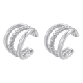 Close-up of silver triple-layered ear cuff with twisted texture for non-pierced ears - Platinum C-Shaped Twist