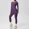 Set yoga due pezzi viola scuro con maglia a maniche lunghe e leggings sportivi aderenti - Viola Scuro