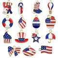 Set of 15 US flag themed enamel charms in red white and blue with gold trim for DIY jewelry - Mix 30pcs Enamel Flags
