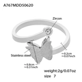 18k gold plated stainless steel butterfly ring with zircon, 7 US size variant - Steel Color Butterfly Ring