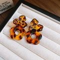 Flower-shaped heart earrings in leopard resin with amber petals and golden center - 31# Double Layer Leopard Flower (Steel Pin - Coffee)