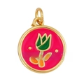 Copper tulip enamel pendant in pink and gold finish for DIY jewelry making - Pink Enamel Gold Border Tulip