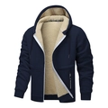 Marineblaue Herren-Kapuzenjacke mit warmem beigem Lammwollfutter und Kordelzug - S / Marineblau