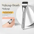 Flat top foundation makeup brush with silver metallic handle and black synthetic fiber bristles - Flat One-word Type Foundation Brush