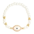 Perlenarmband mit goldenen Schmetterlingsanhängern und blauem Auge des Bösen Anhänger - BE1640WH01-Ovaler Evil Eye Anhänger