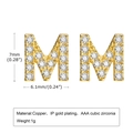 Golden copper stud earring with letter M design and sparkling AAA cubic zirconia inlay - Letter M
