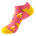 Pink low-cut ankle socks with vibrant banana patterns and yellow toe accents - One Size (36-44) / C44 Pink Banana