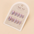Detail of 10pcs aurora cat-eye press-on nails in iridescent purple-grey chrome finish - By1720 / Glue Type