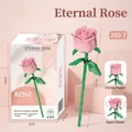Pink building block rose flower toy with original gift box packaging, 21cm height - 260-07 Single Pink Rose - Dual Form / Color Box