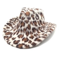 Detail of plush leopard print cowboy hat featuring soft faux fur texture and wide brim - M (56-58cm) / Beige