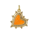 Détail du pendentif en forme de cœur doré avec émail orange et sertissage de zircons fins - Coeur en Émail Orange