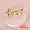 Gold stainless steel flower earrings with center pearl on display stand with dimensions - Flower Stud Earrings With Faux Pearl