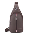 Brown oxford cloth chest bag for men with tricolor stripes and adjustable strap - Brown 09