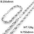 Silver hip hop style twisted chain stainless steel necklace and bracelet jewelry set - Steel Color Twisted Rope Chain Set (KS226832-Z)
