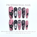 Long coffin Halloween press-on nails featuring pink and black ghost and spider designs - Extra Small (XS) / 1167-spider Ghost