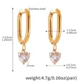 Detailed size measurement of 18k gold plated heart zircon drop earrings with dimensions - Heart Oval Hoop Earrings (Q165)
